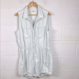 Pact women’s 100% organic cotton light blue collared sleeveless romper size L